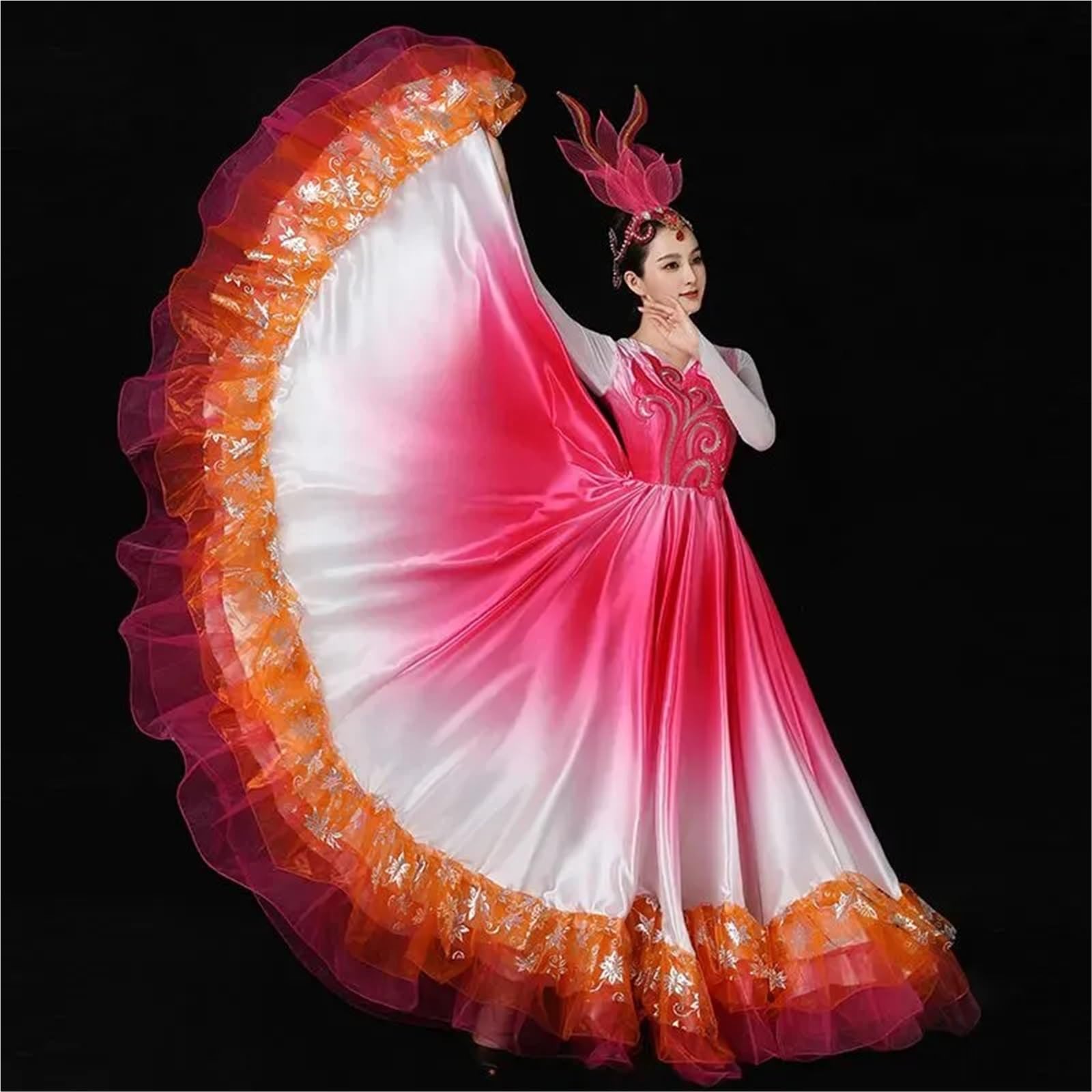 Vestido de baile swing 360 grados for mujer, vestido satén, largo grande for para Bailar Flamenco