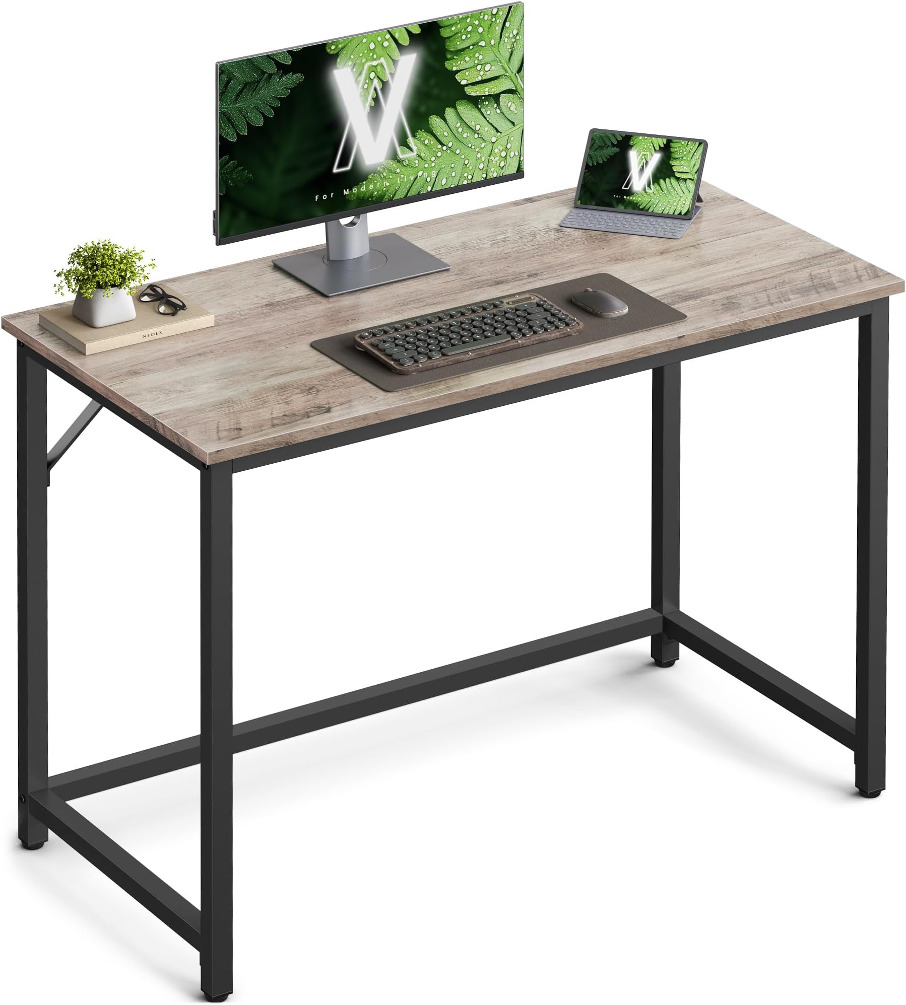 VASAGLE Computer Desk, 39-Inch Writing Desk, Home Office Small Study Workstation, Industrial Style PC Laptop Table, Simple Assembly, Steel Frame, Greige and Black ULWD041B02