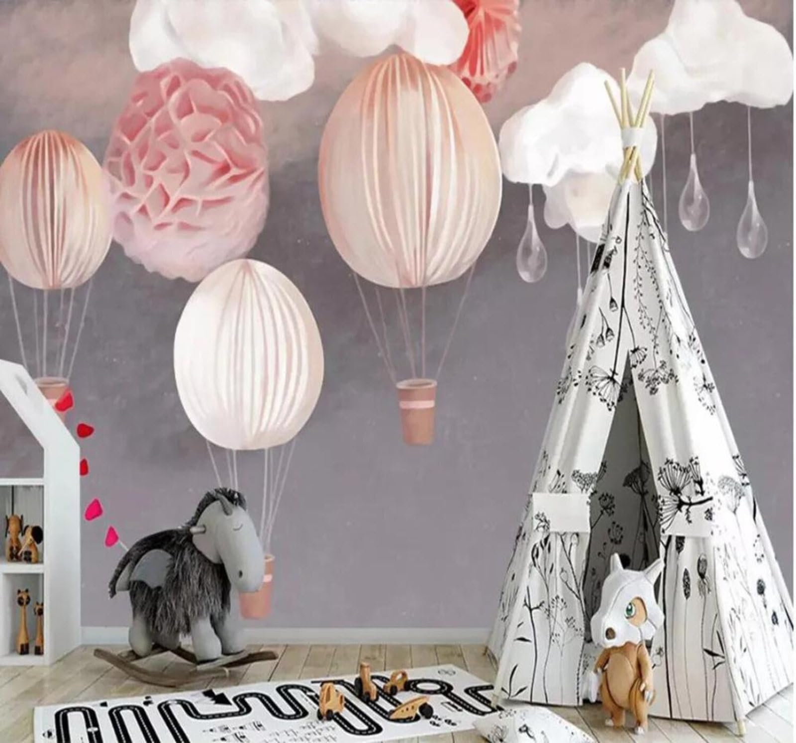 Tzxztt 200Cm×140Cm(B×H) Fresh Beautiful Dreamy Red Balloons Modern 3D Wallpaper Premium Textured Silk Neutral Tones Material Ideal For Living Room Bedroom-200Cm×140Cm