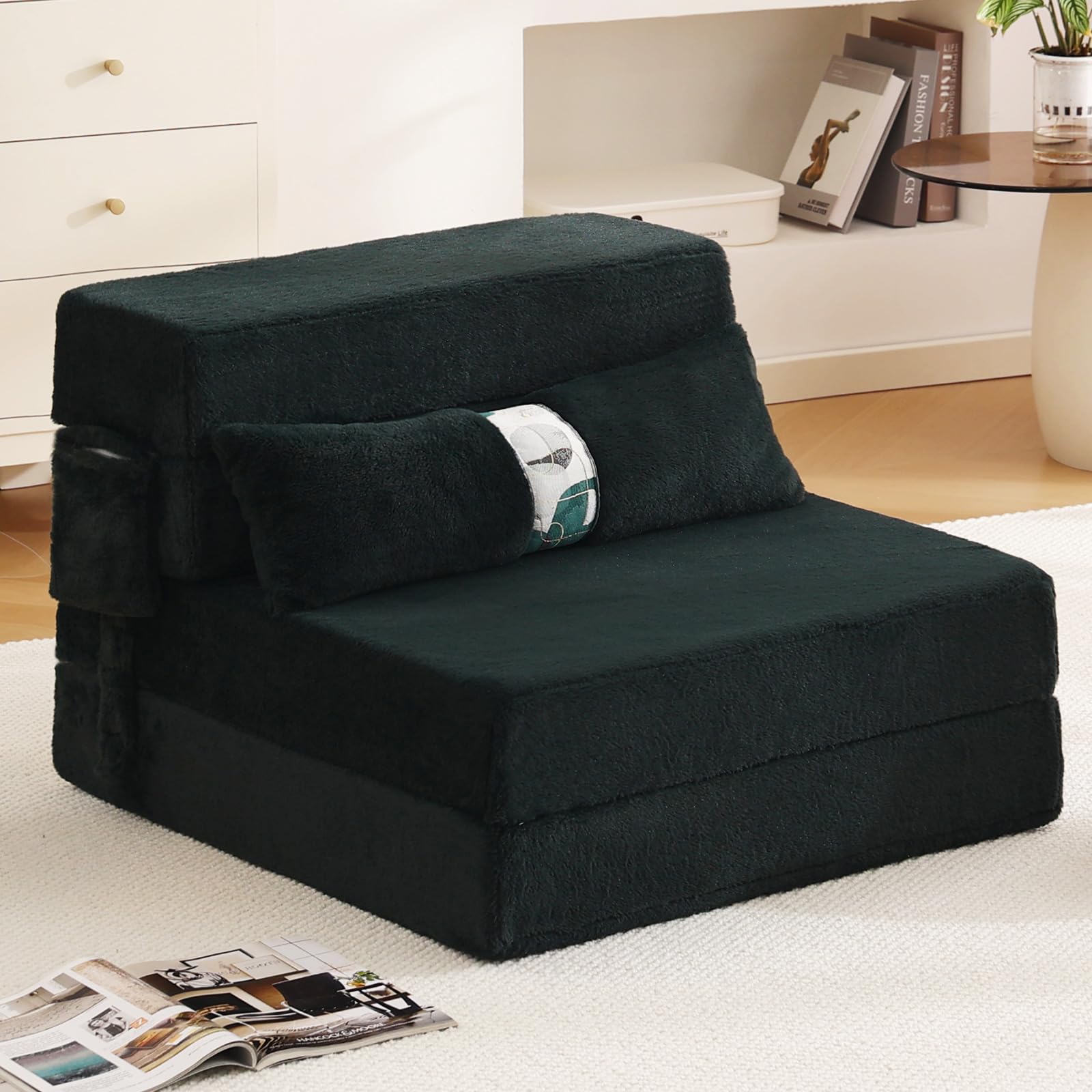 Tiita Folding Sofa Bed Couch, Single Size Foldable Futon Chair with Pillow, Folding Sleeper Sofa Chair Bed Floor Mattress for Guest Room, Living Room,