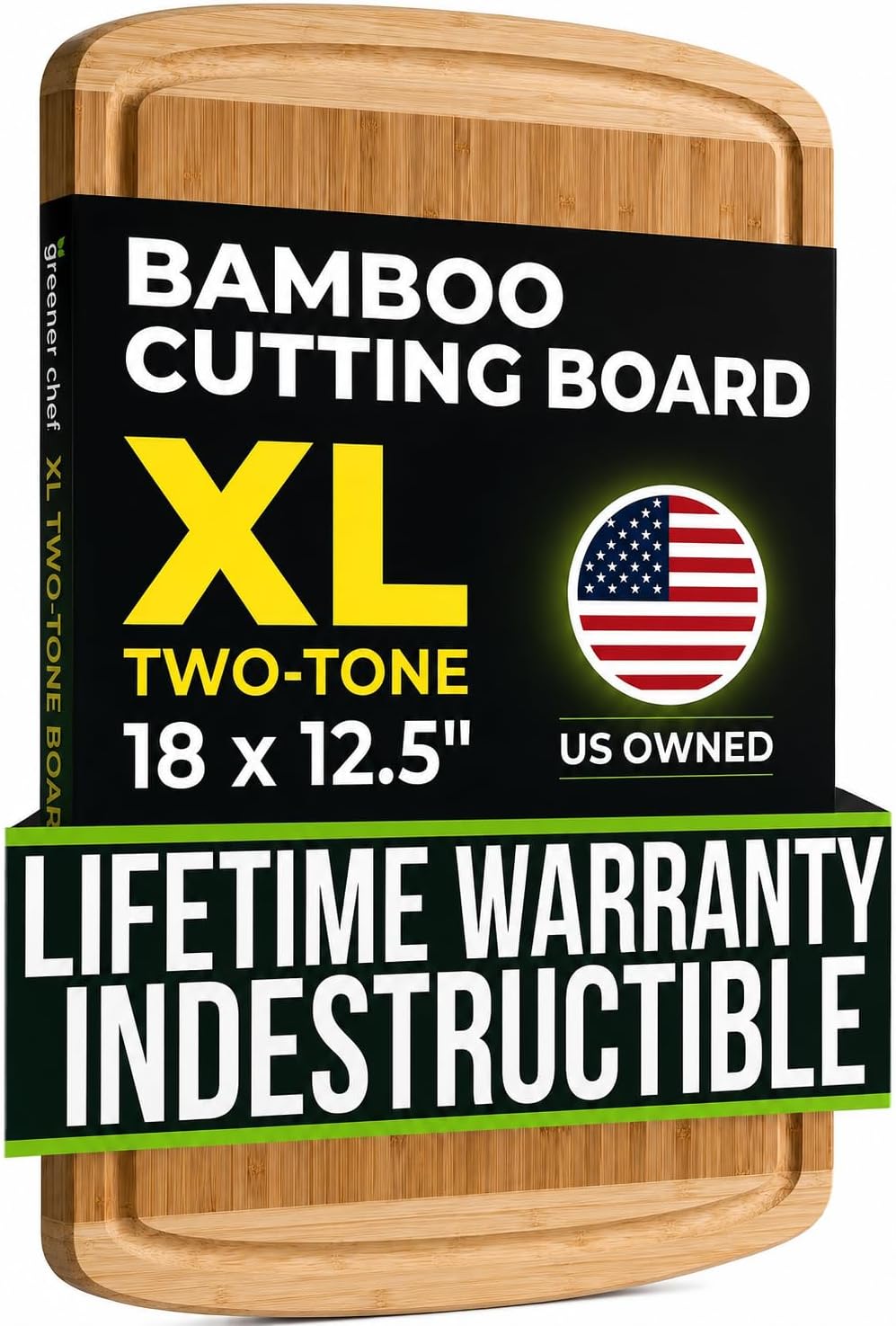 INDESTRUCTIBLE Bamboo Cutting Board (Extra Large) with Vertical Grain Strength Technology - Non Toxic, Spacious and Lightweight 18" XL Chopping Board Gift - Replacements for Life