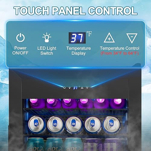 Miniatura 4 de Refrigerador de bebidas para 128 latas, 3.2 pies cúbicos con puerta de vidrio para bebidas, cerveza, soda, vino, pequeño refrigerador de cerveza con