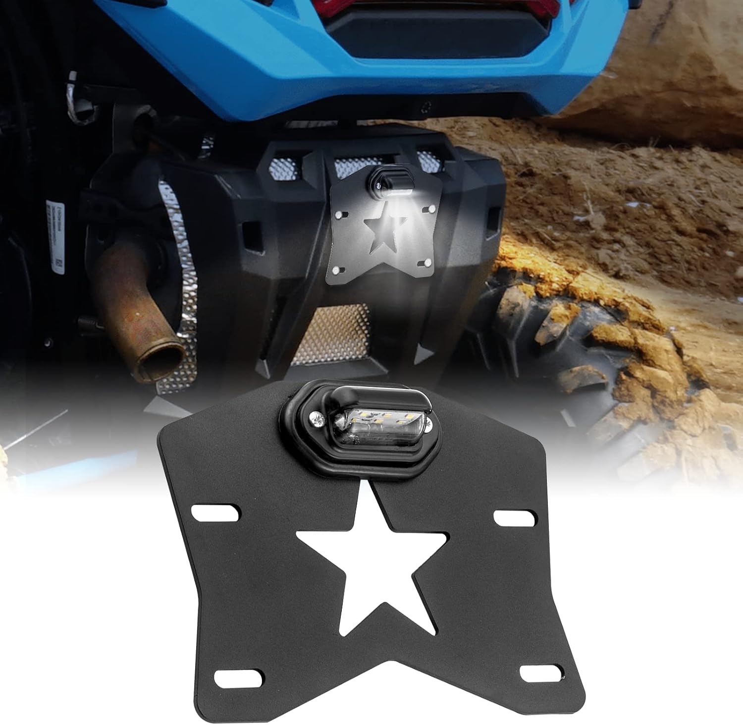 WeiSen UTV License Plate Bracket with LED Light, Universal License Plate Holder Frame Kit Compatible with Polaris RZR Maverick X3 Teryx Pioneer Mule