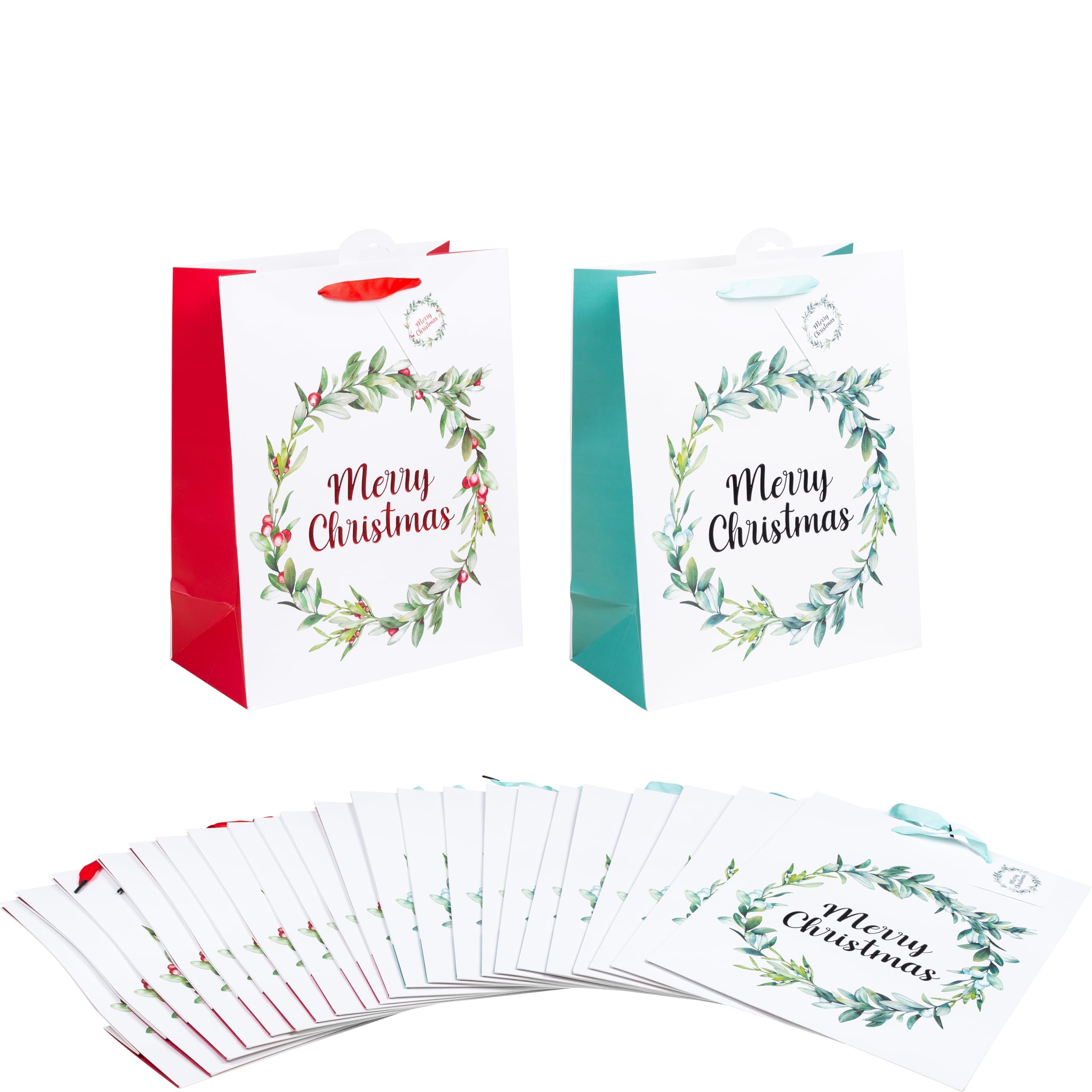 HEKU 24 sacchetti regalo natalizi XL, 33 x 26 x 13 cm, ghirlanda natalizia con finitura Hotfoil, inclusi bigliettini pieghevoli, carta di alta qualità
