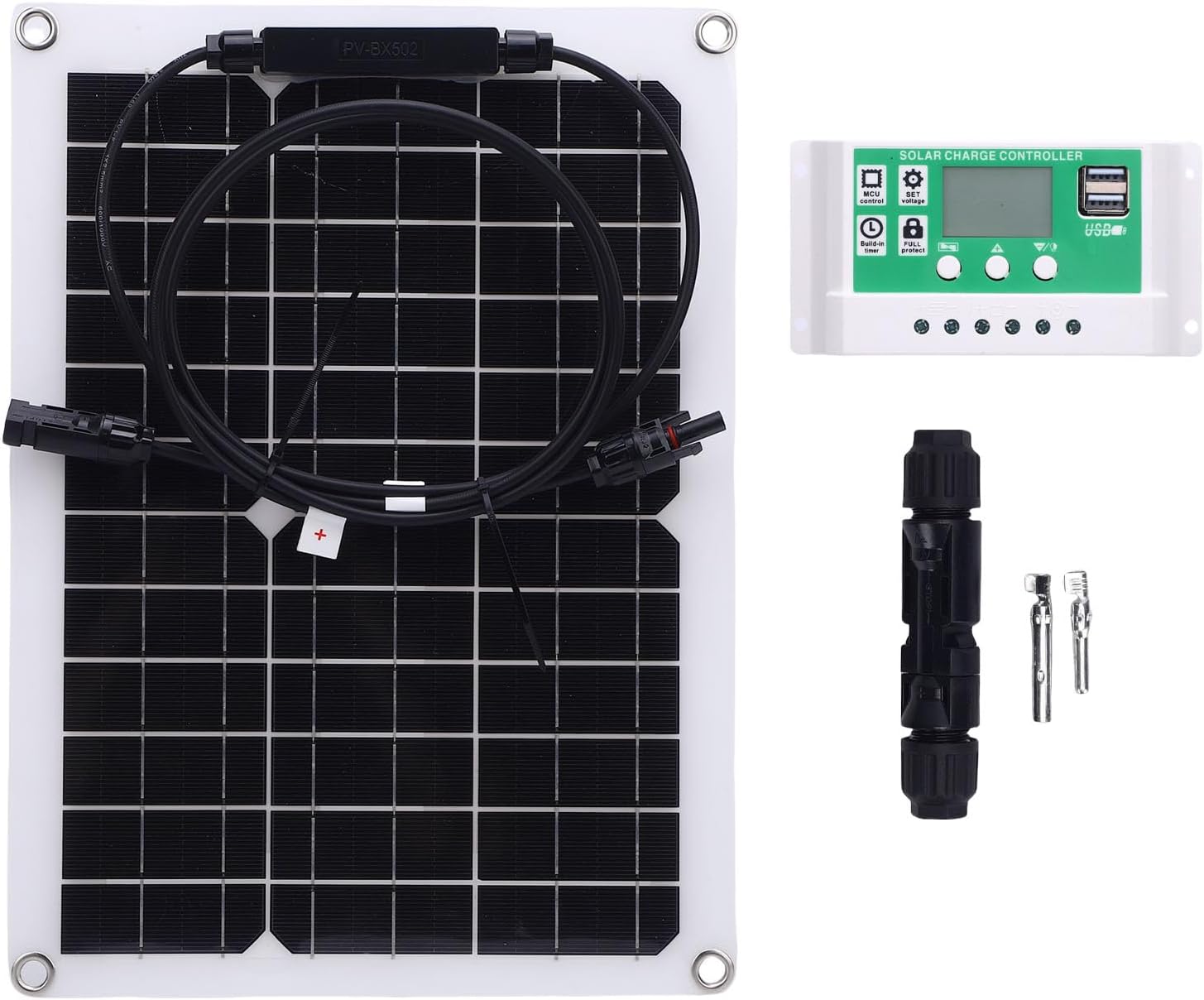 ZJchao 15W Solar Panel Charger Kit, Solar Panel Battery Charging Kit with IP65 Rain Proof Guard for Camping Greenhouse