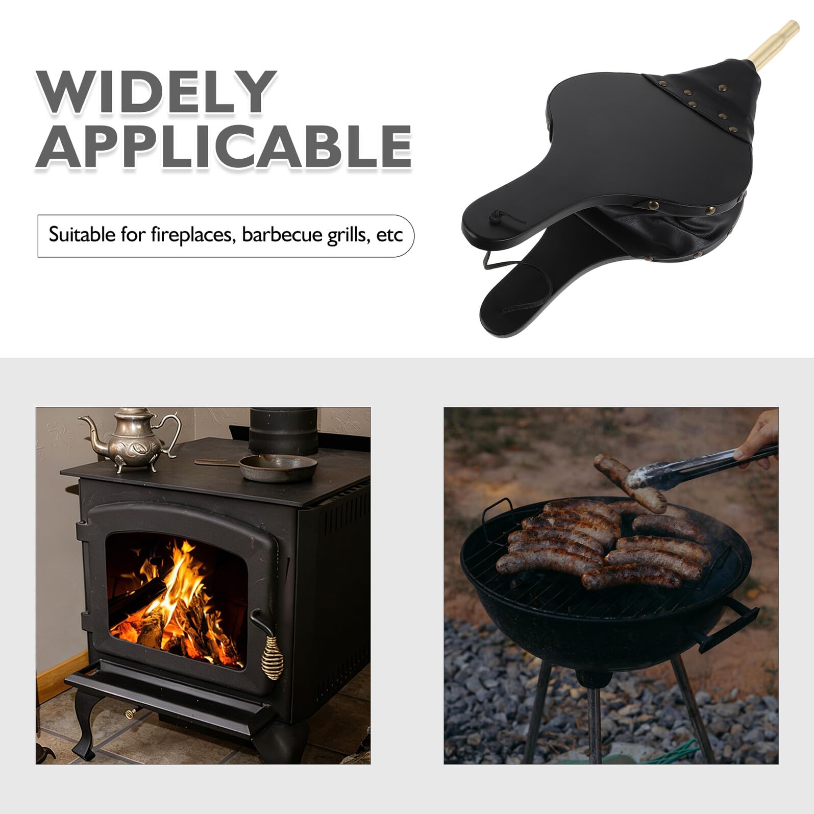 Toyvian Soffietto per Caminetto in Legno 38x17 Cm Soffiatore Manuale per Stufa a Legna e Barbecue Accessorio per Alimentazione Fuoco All’aperto e Campeggio