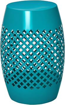 Outsunny 12" Steel Outdoor Side Table, Round Hollow Drum Patio End Table, Accent Table for Indoor and Outdoor, Blue
