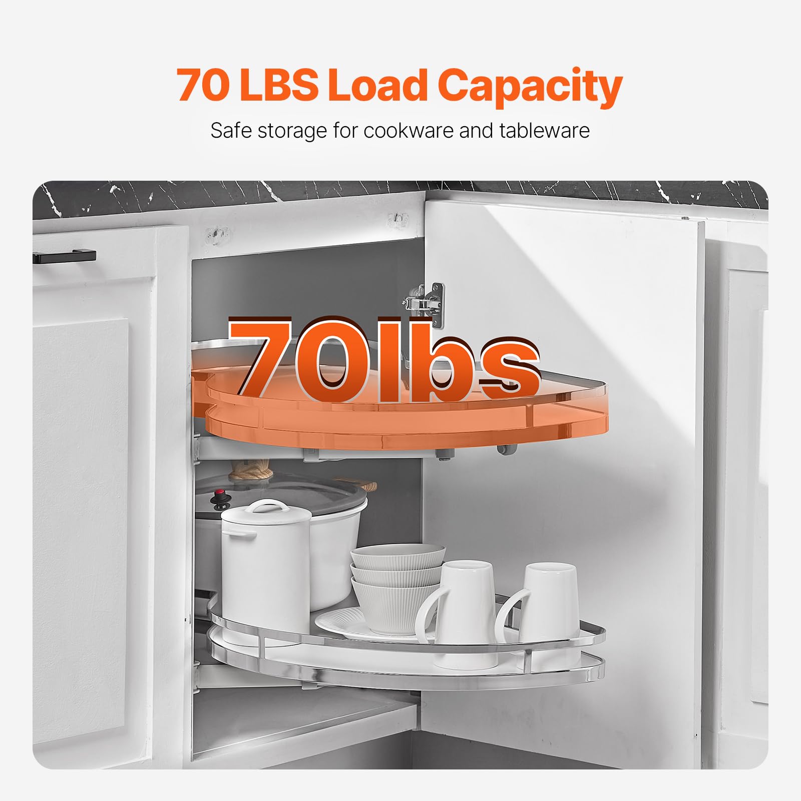 VEVOR Mobiletto Angolare Cieco Sinistro Oscillante, Organizer Estraibile Capacità 32 kg, Vassoio Oscillante Regolabile in Altezza a 2 Livelli, Organizer con Chiusura Ammortizzata, Apertura a Sinistra