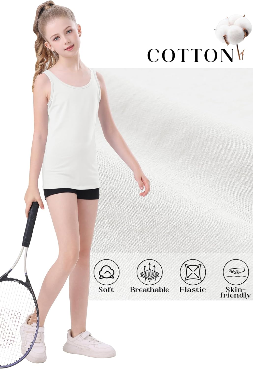 QBK 2T-13Years Girls Tank Tops Cotton Dance Basic Sleeveless Undershirts for Gymnastics Ballet Dancewear - Image 3