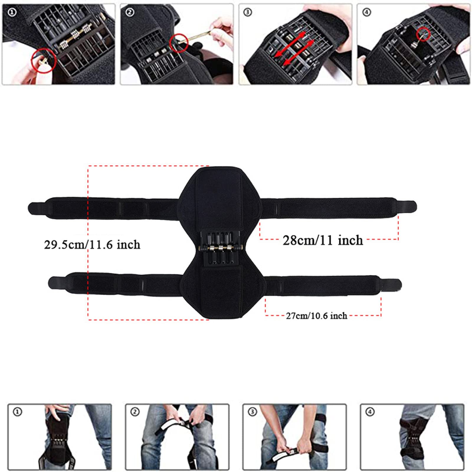 Ortezy kolana na ból i wsparcie kolana, 2-pak Power Knee Stabilizer Joint Support Sprężynowa podkładka stabilizująca kolano do uprawiania turystyki pieszej, wspinaczki po schodach, wspinaczki górskiej,Black