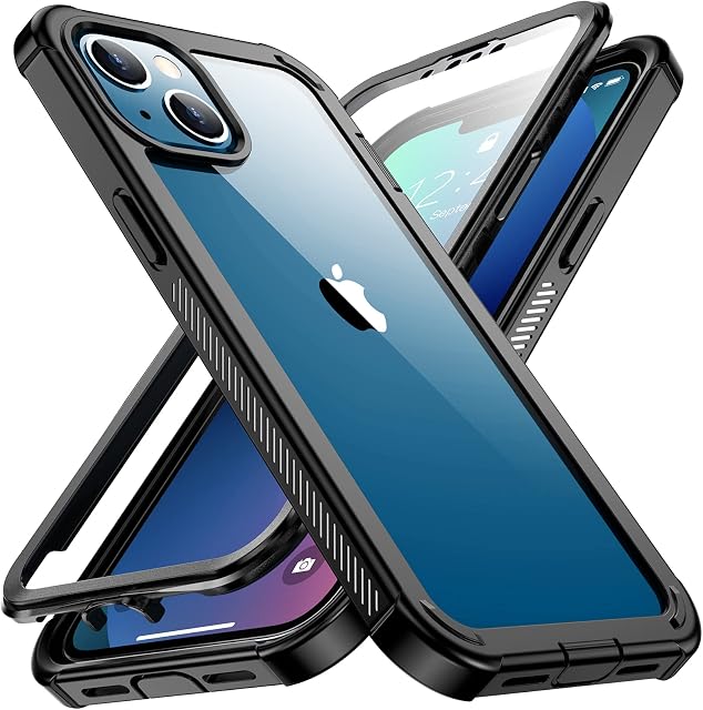 Singdo Compatible with iPhone 13 Case 2021, Full Body Rugged Case with Built-in Screen Protector Shockproof Heavy Duty Protection Slim Fit Cover for iPhone 13 6.1 Inch (Black/Clear)