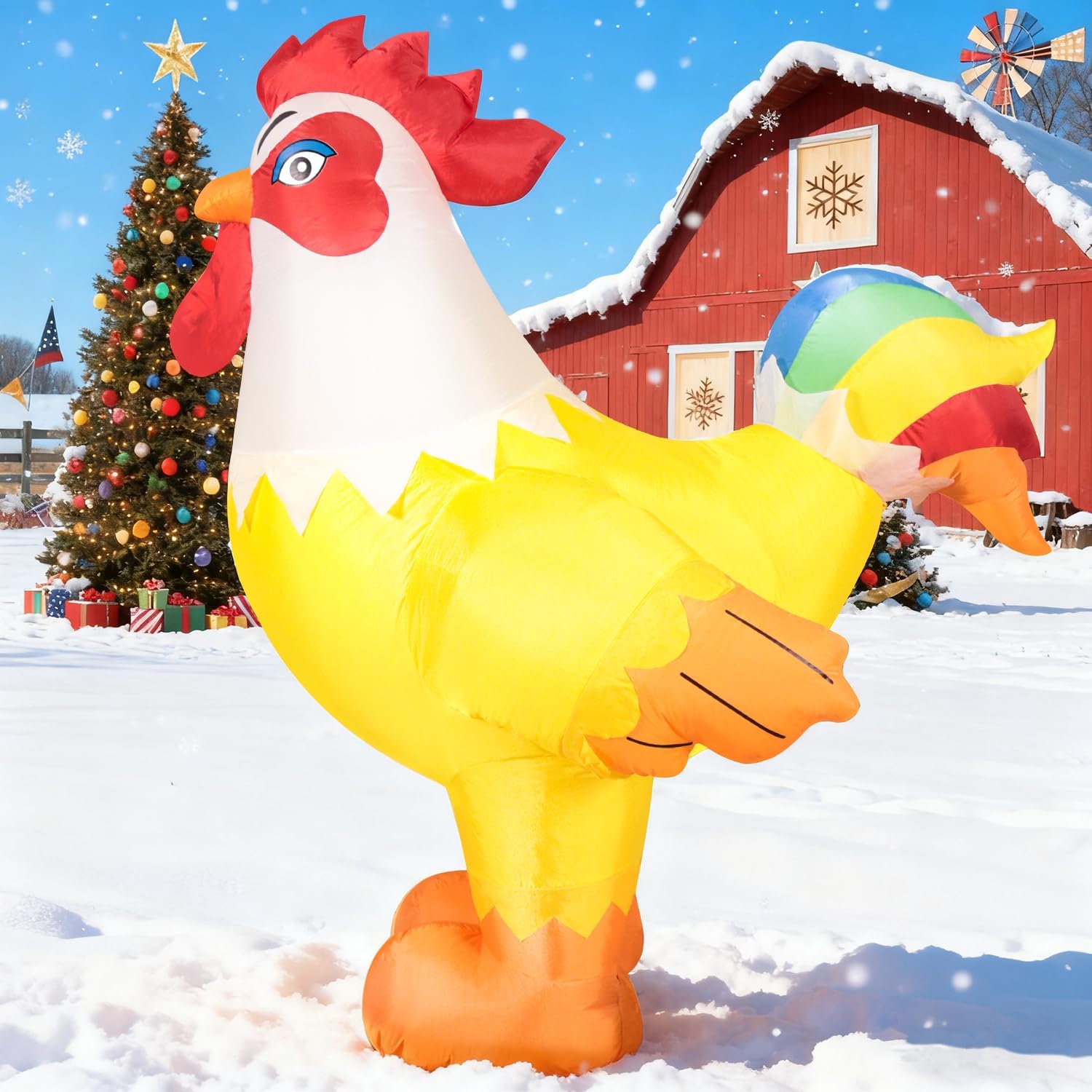 DomKom 6FT Rooster Inflatables Christmas Spring, Farm Ranch Blow up Animals Cute Chicken, Decorations Outdoor Yard Built-in LED Lights Big Large Decor Party Lawn Holiday Outside - Image 2