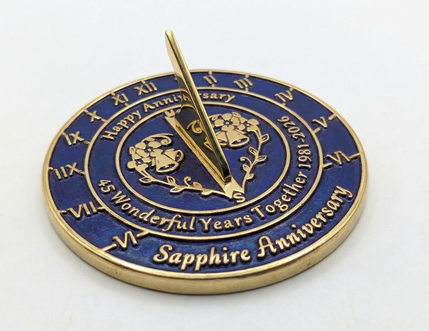 45th Sapphire Wedding Anniversary Sundial Gift (1981–2026) –8" Unique Decor
