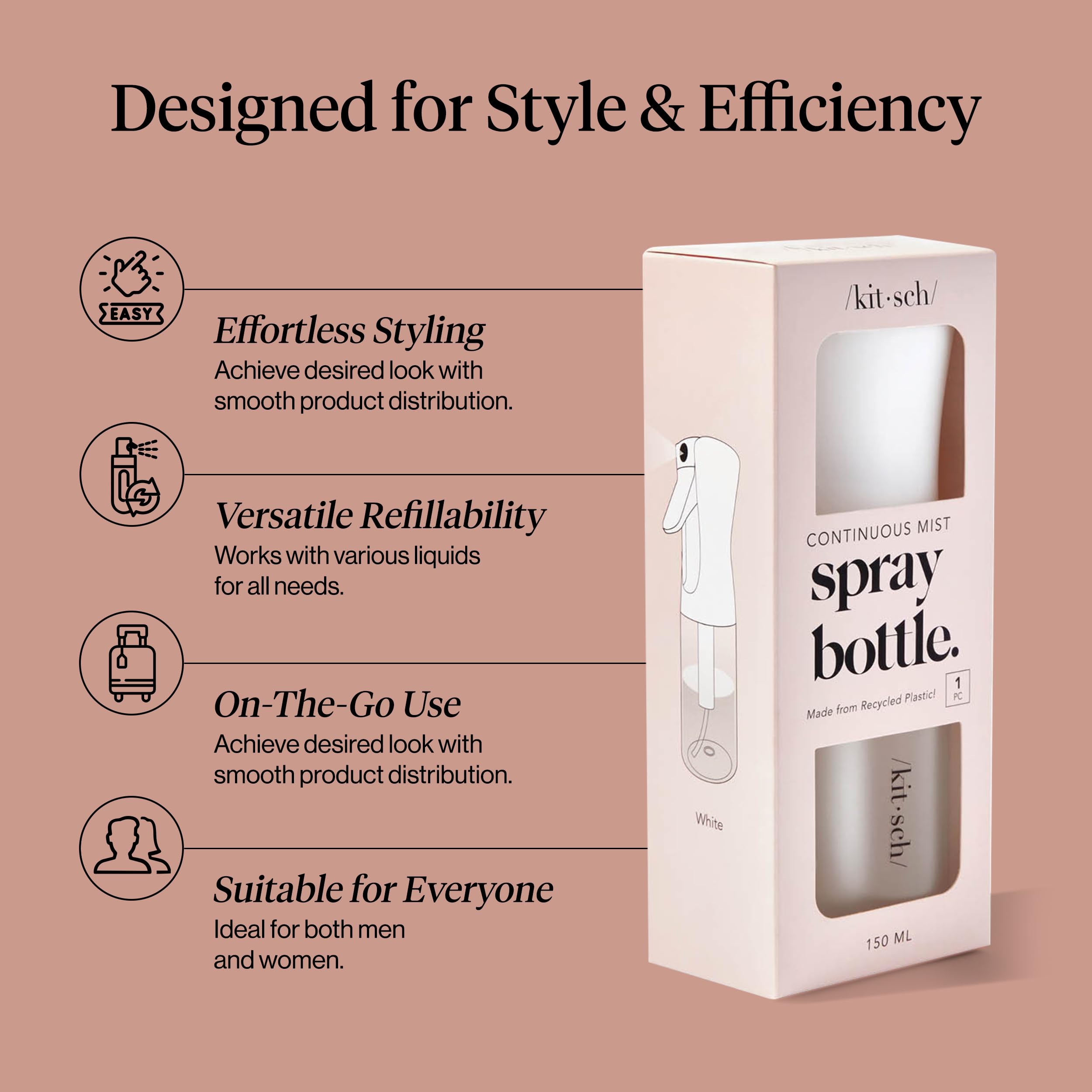 Kitsch Spray Bottle for Hair, Continuous Water Mister Spray Bottle with Ultra Fine Mist for Hairstyling, Barbers Salons, Cleaning, Plants Versatile Spray Bottles 5 oz Made from Recycled Plastic, White - 4