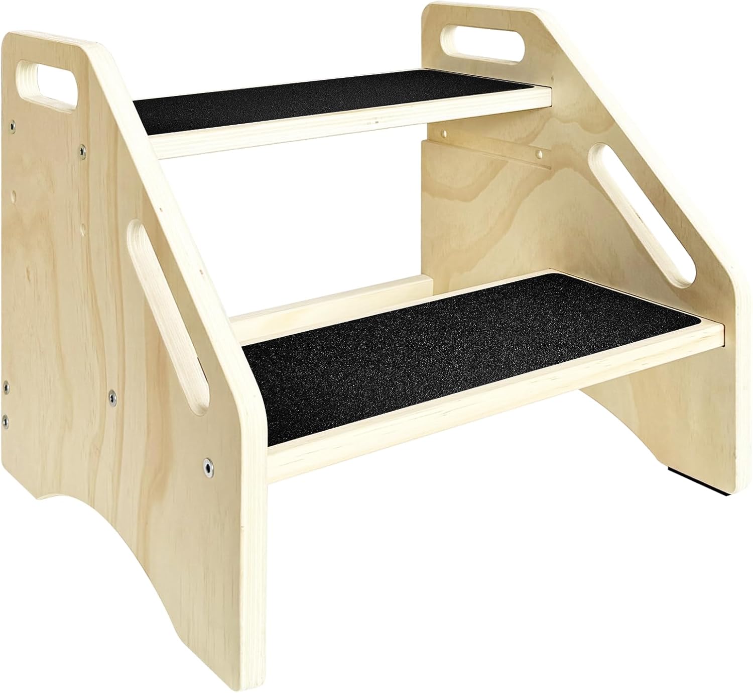 Wooden 2 Step Stool for Kids, Children's Two-Step Stool with Non-Slip Pads & Portable Handles, 300 lbs Capacity - Ideal for Toddlers Kids, for Kitchen Bathroom Bedroom