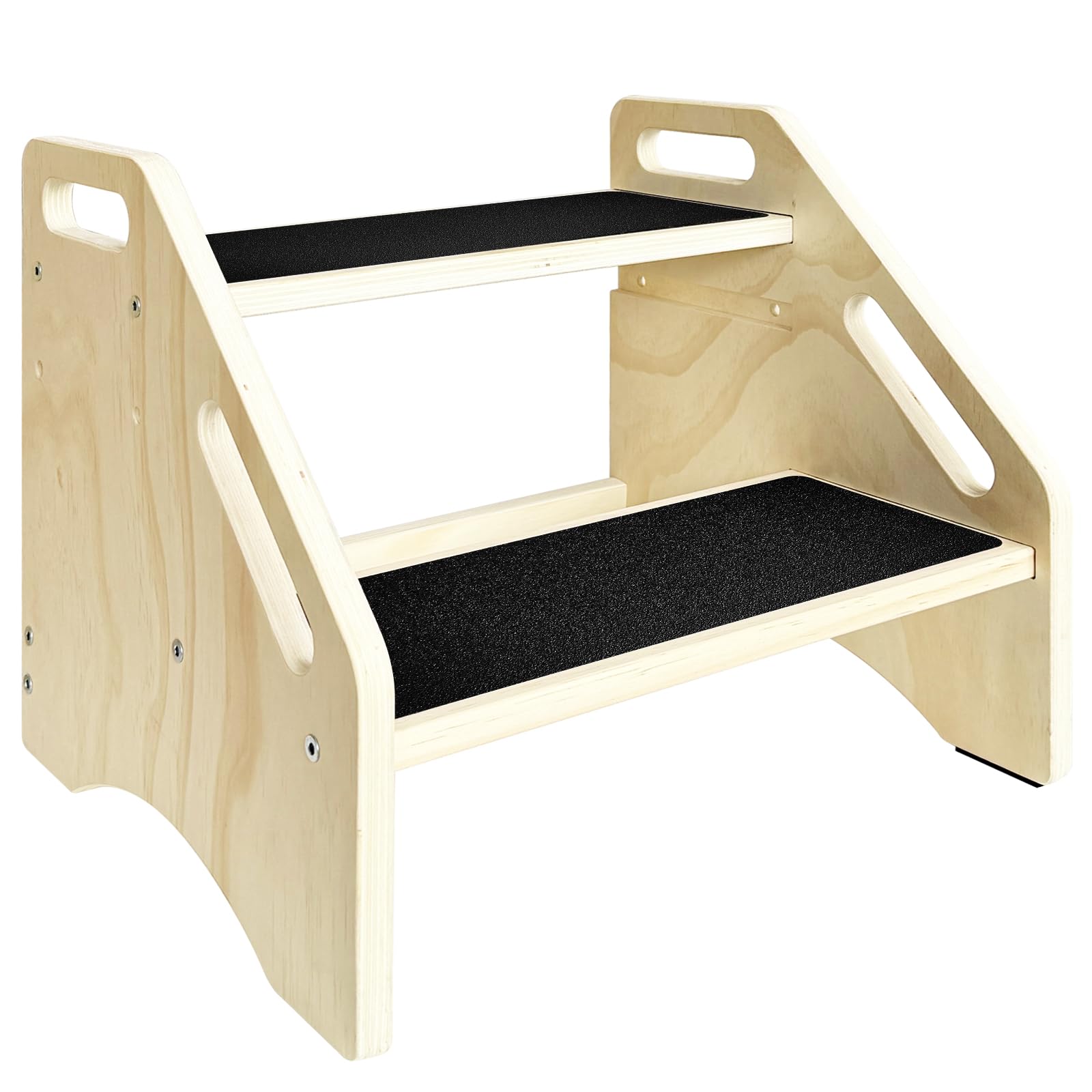 WAAYAA Wooden Step Stool,Two-Step with Non-Slip Pads and Handrails on Each Level - Safe, Sturdy and Ideal for Toddlers', Kids’ Independence
