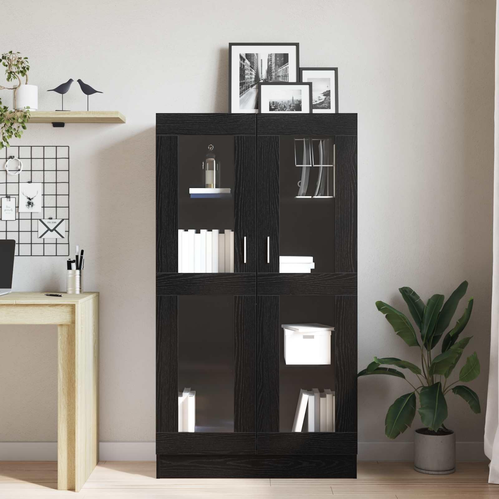 Libreria a 4 ripiani, 82,5 x 30,5 x 150 cm, in legno con ante in vetro