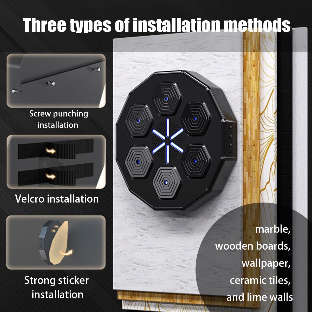 Macchina da boxe con montaggio a parete Musica elettronica da boxe da parete Dispositivi per allenamento di boxe con musica Bluetooth con illuminazione RGB per allenamenti Punzoni Esercizi a casa ( Si
