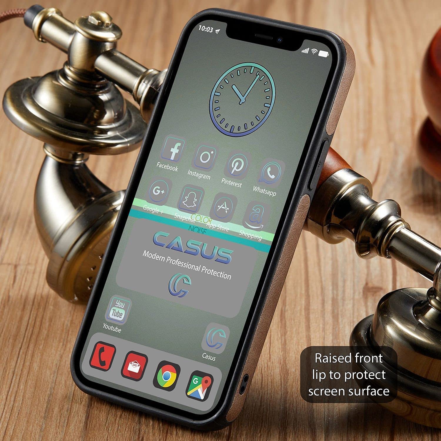 Sibada Custodia per iPhone 14 Pro, Elegante Cover Sottile in Pelle Vegana di Lusso con Logo View, Resistente agli Urti, Grigio