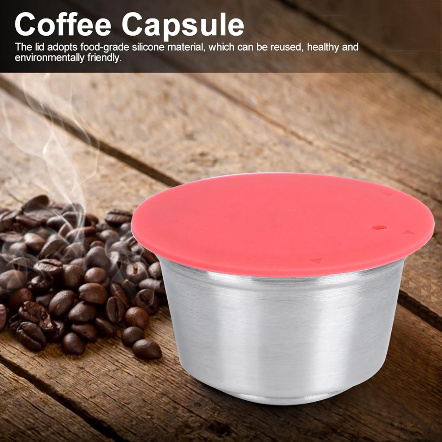 Oumefar Reusable Coffee Capsules, Coffee Capsule Pods Stainless Steel Reusable Coffee Pods with Silicone Lid Refillable Coffee Capsule Cup Fit for Coffee Maker(Red) image 2