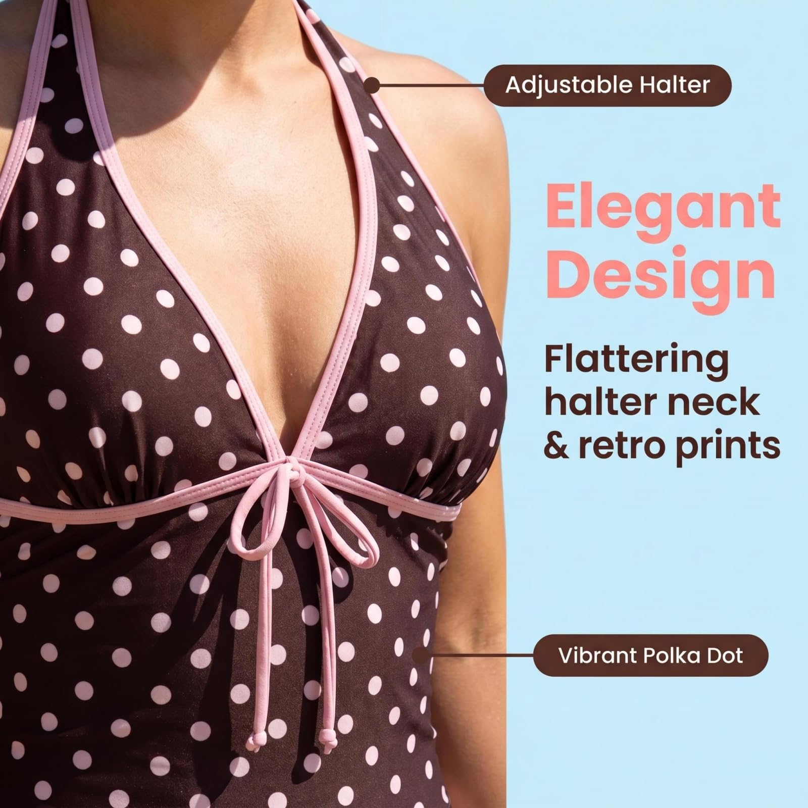 Generisch Damski kostium kąpielowy Polka-Dot-Tankini, Y2K, wiązany na szyi z szortami, letni, słodki strój kąpielowy w stylu retro na urlop na plaży