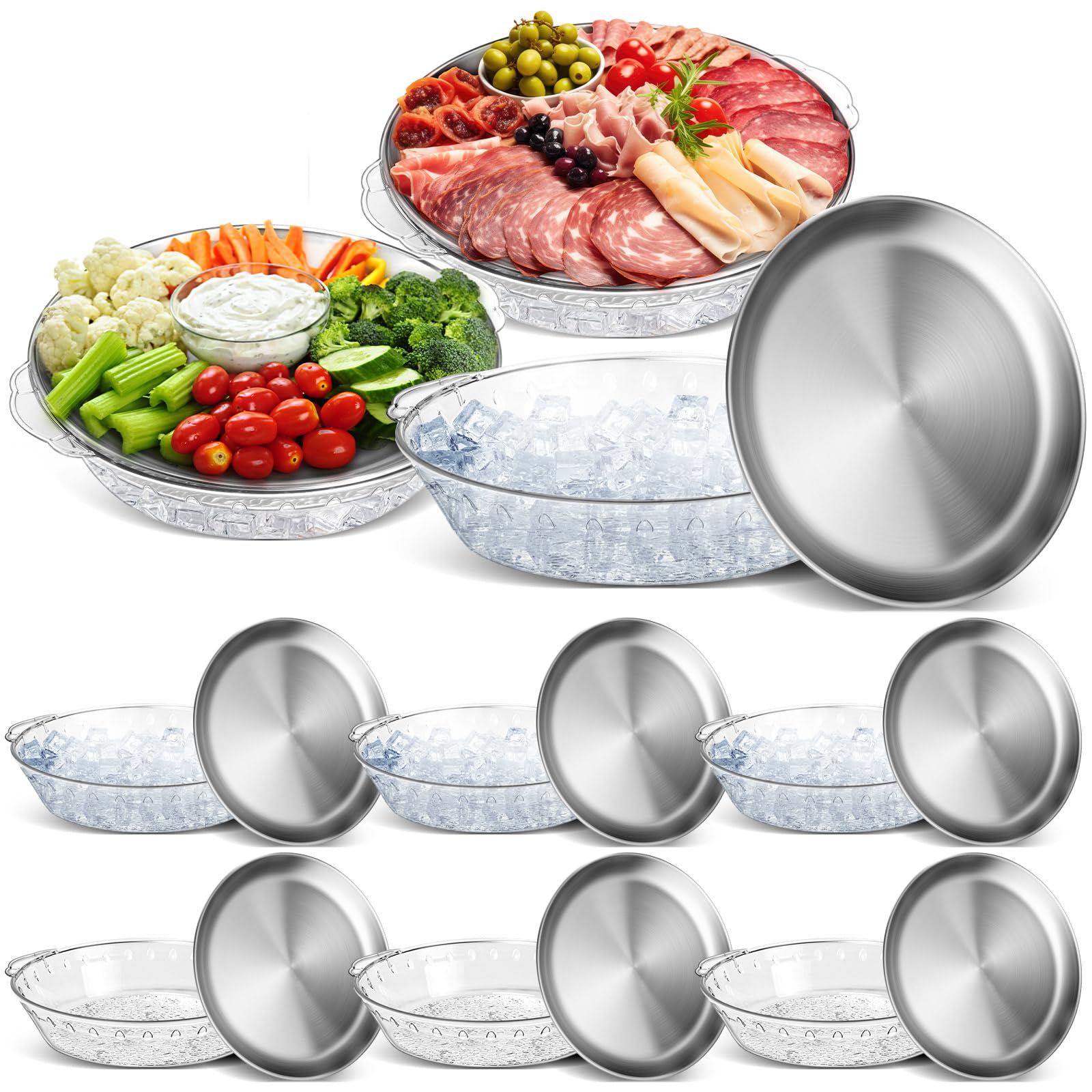 Baderke Bandeja de servir fría de 11.8 pulgadas para fiestas con compartimentos, plato de fiesta enfriado con hielo, tabla de servir charcutería, plato frío para frutas, mariscos, verduras, aperitivos