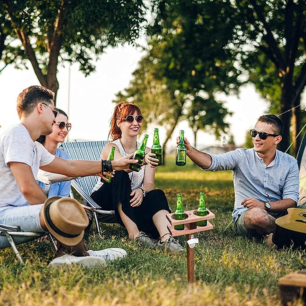 Outdoor Wine Table Portable Wooden Picnic Table with Foldable Rectangle Desktop Insert Ground Wooden Wine Rack Simple Removable Wooden for Camping Outdoor Beach Garden Travel