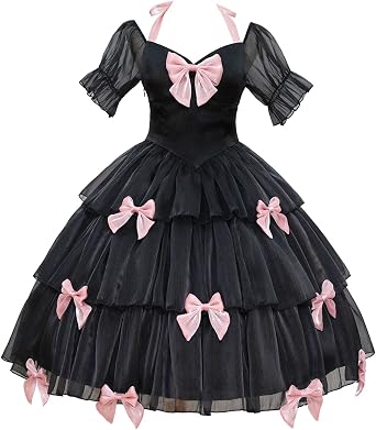 ZZEQYG Women Bow Layered Gothic Pink Lolita Princess Party Dress