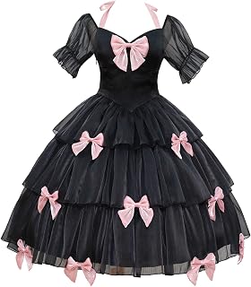 ZZEQYG Elegant Pink Gothic Dress Puff Sleeve Dress with Bows Price In India