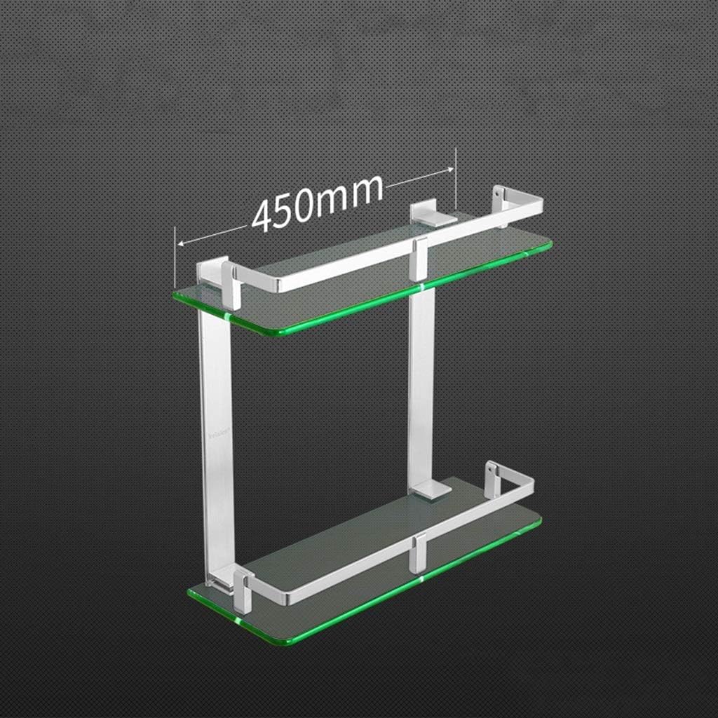 Bathroom Shelf 2 Layer Wall Mount Tempered Glass Shelf Space Aluminum Material Anodic Oxidation 7mm (Size : 26.5 * 45cm) ()