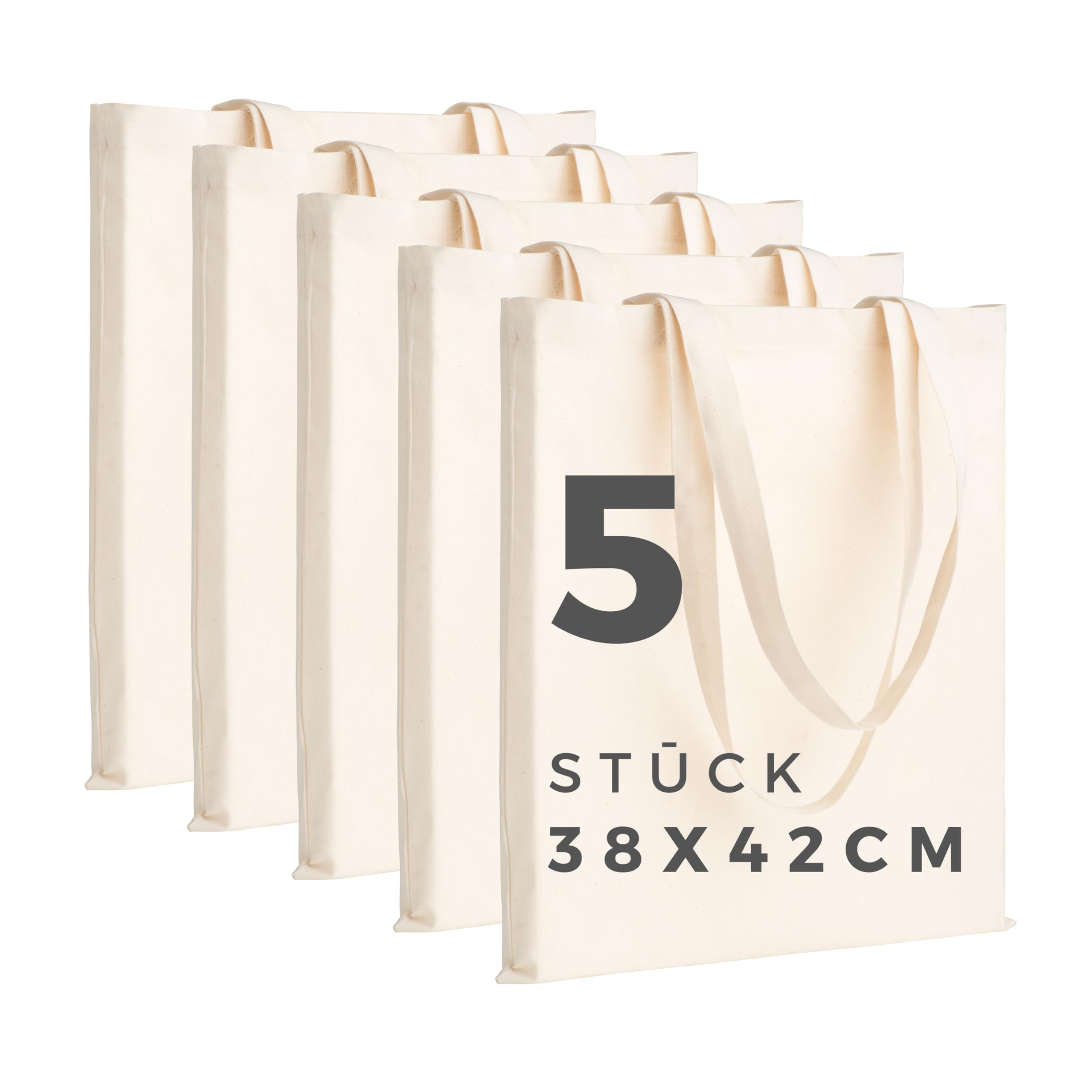 Tote Bag Vierge 100% Coton 145 g/m² 38x42 cm Sac en Tissu Anses Longues 70 cm Lot de 5