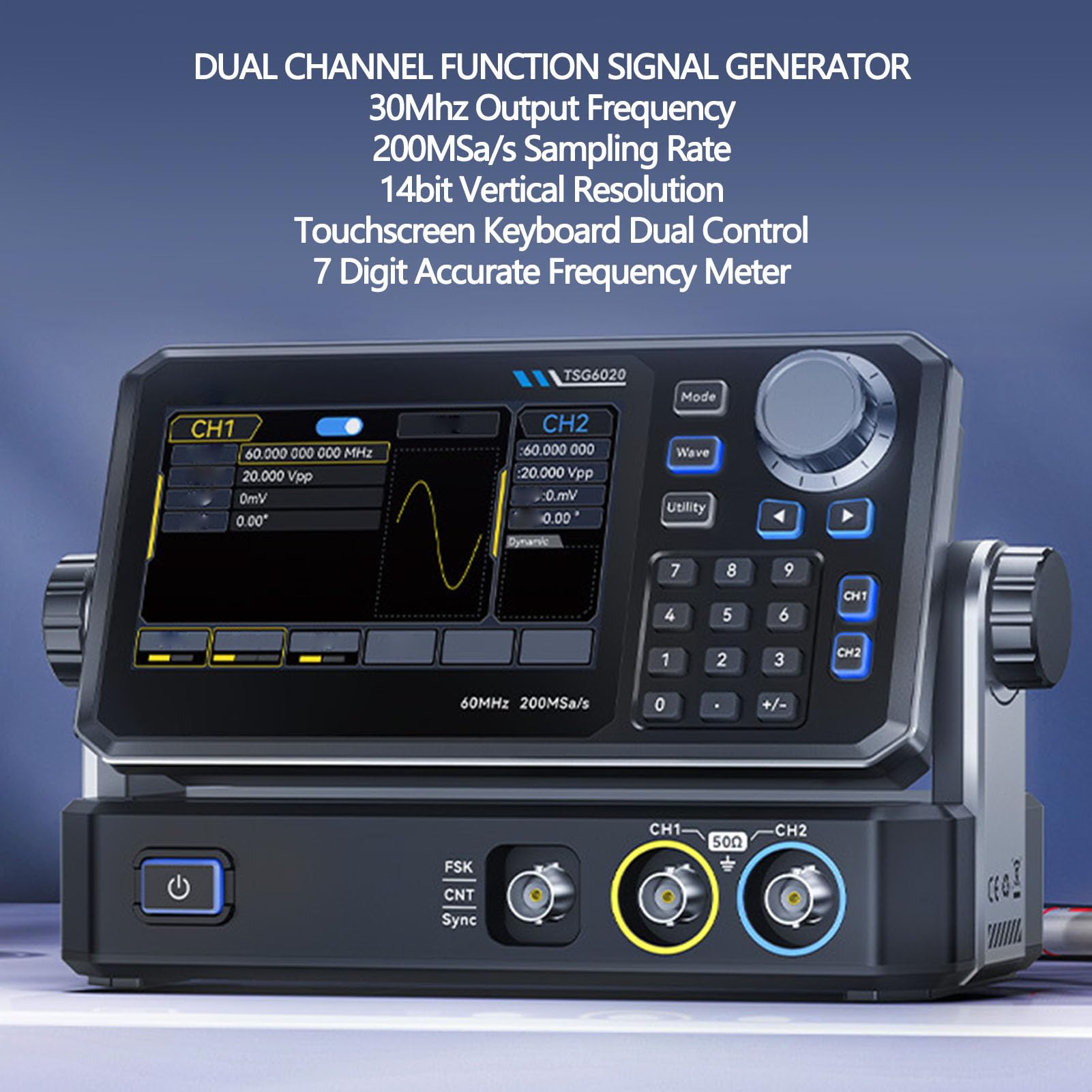 Jectse 30-MHz-Digitaloszilloskop, 2-Kanal-DDS-Signalgenerator-Multimeter, 200 /s Abtastrate, 4,3-Zoll-Touchscreen, Kfz-Oszilloskop-Frequenzanalysator