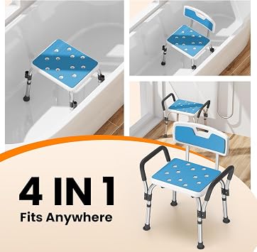 Shower Chair for Inside Shower [Military Grade] [500 lbs Heavy Duty] Shower Seat with Arms and Back for Bathtub, [FSA/HSA Eligible] Height Adjustable Safety Bath Seat for Elderly and Disabled, Blue
