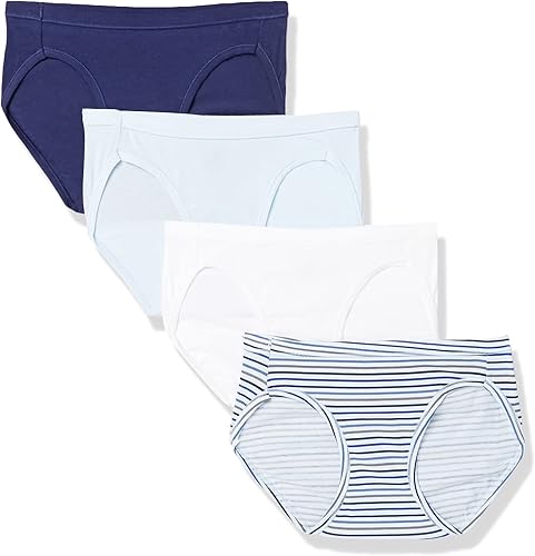 Hanes Womens 5-pack Ultimate Comfortsoft Stretch Panty Bikini Style Underwear, White, Blue Bing Heather, Blue Heritage, Stripe Print, Magical Blue, Coil Blue, 7 US