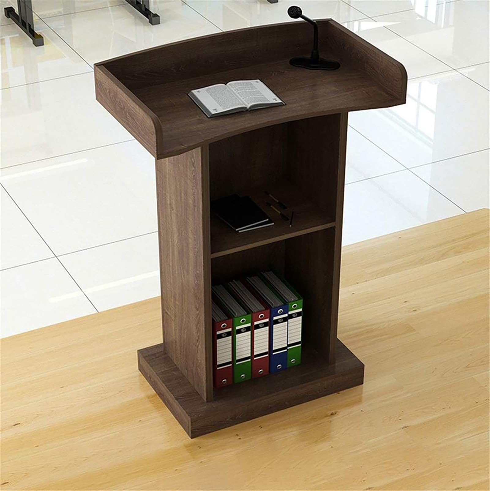Lectern Podium Stand Wood Church Pulpits, Floor Standing Customer Reception Podiums Desk for Conference Auditorium Seminar School Lecture Wedding Ceremonial(Black-Without Drawer)