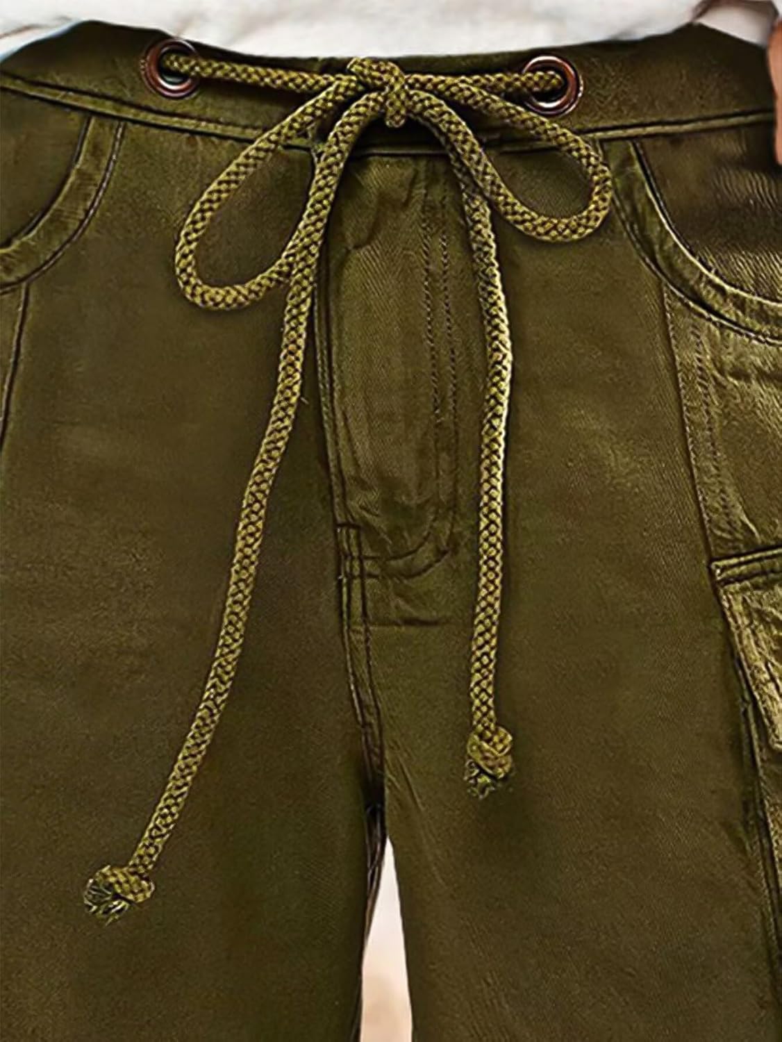 Flamingals Women’s Mid Rise Drawstring Cargo Shorts with Solid Multi Pocket & Roll Hem Casual Fashion Trendy Utility Shorts - Image 5