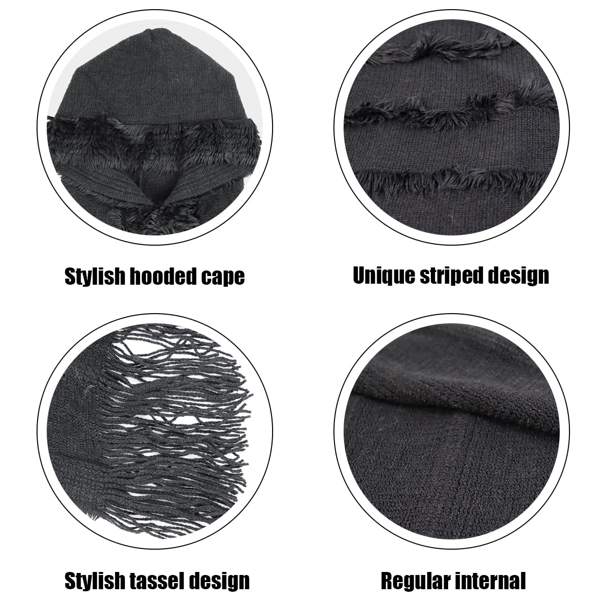 Elegante Maglione Poncho Donna Invernale Poncho con Cappuccio Mantella Scialle Uncinetto con Strisce di Peluche e Franges Scialle della Moda Monocromo Irregular Moda Giovane Top