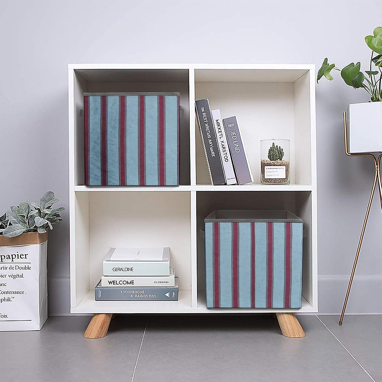 Blue And Purple Stripes Fabric Bins Storage Basket Square Baskets | Storage Bin with Double Handles,Cube Collapsible Organizers for Organization,Closet,Shelves,Offices
