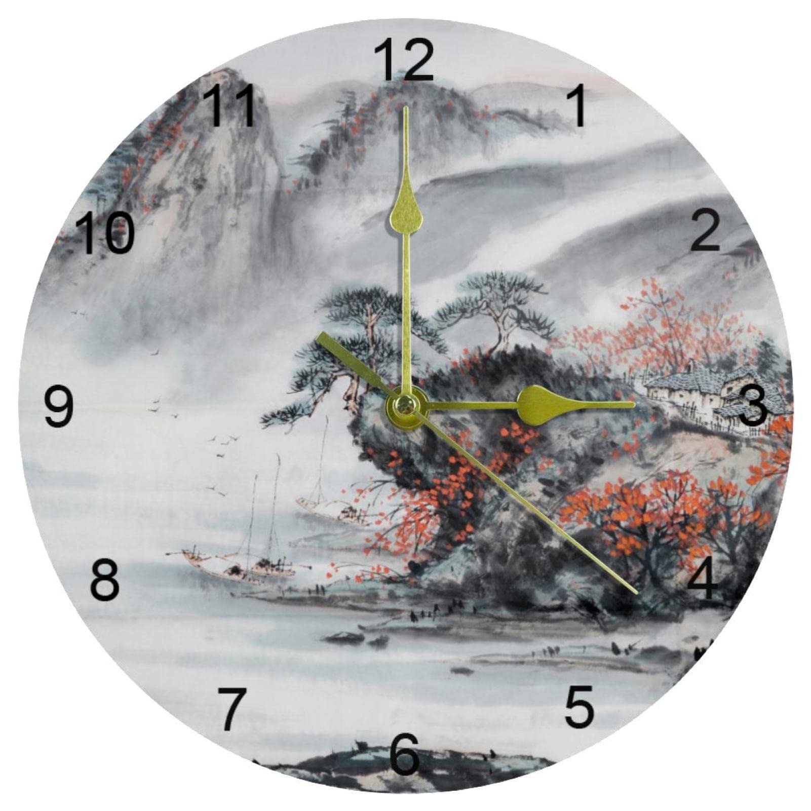 Horloge murale traditionnelle chinoise ronde de 25,4 cm sans bruit