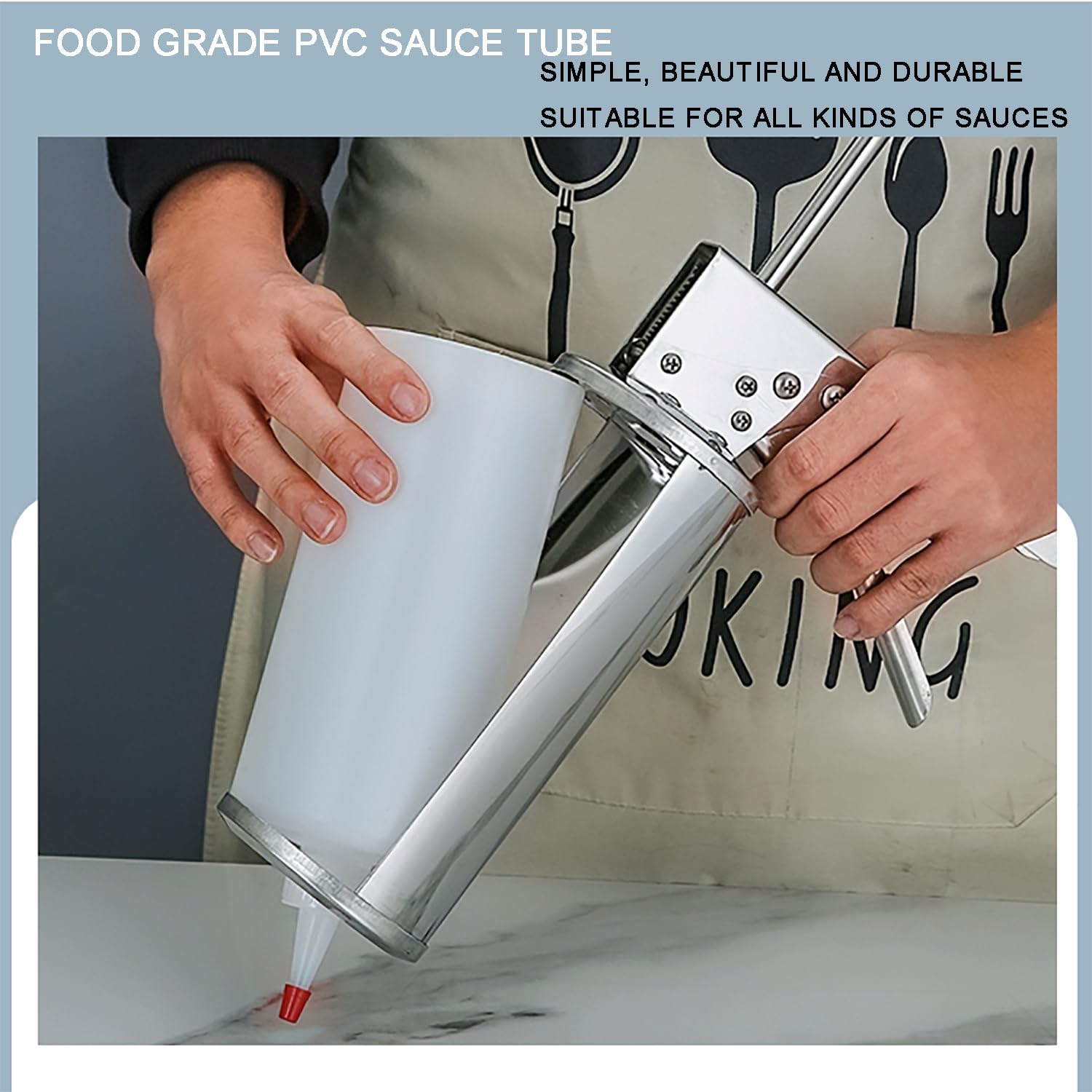 JOSBY Saucenpistolen-Spender, Edelstahl-Back-Burger-Sauce-Pistole mit Quetschflaschen, Salatdressing-Spender, für die Tomaten-/Salatdressing-/Erdbeersaucen-Bäckerei in der Küche zu Hause