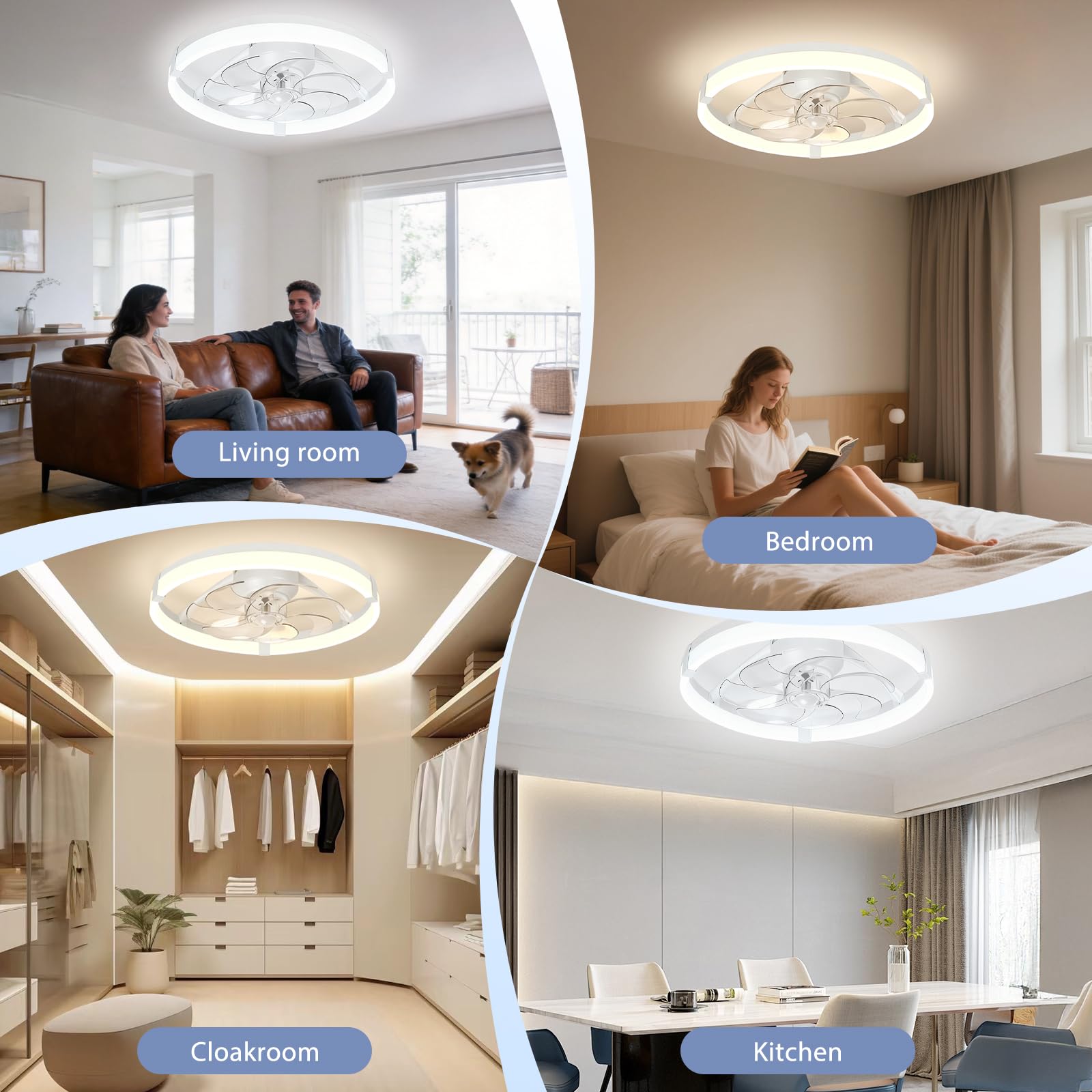 Aigostar ventilador de techo con Luz y Mando a Distancia, Lampara Techo Ventilador Silencioso con Temporizador y Luz Nocturna, 6 Velocidades, LED Dimmerabile, Velocidades para Salón Dormitorio