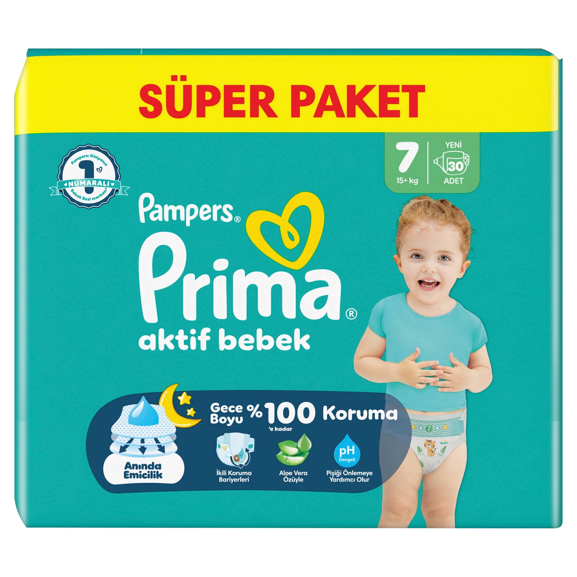 Prima Bebek Bezi Aktif Bebek Süper Paket 7 Beden 30 Adet