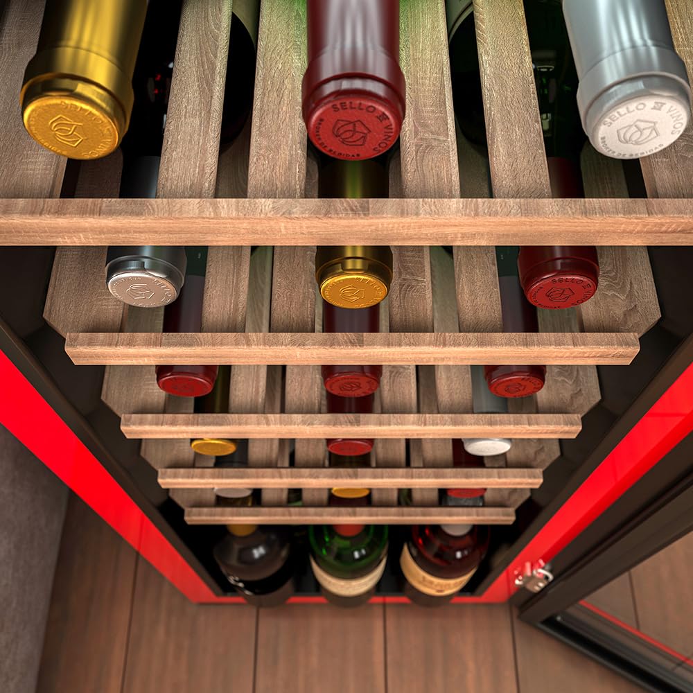 Cecotec Cantinetta 24 Bottiglie Retrò Bolero Grandsommelier Origin 24 Hit Green. Finitura Verde Controllo Led, Temp. 5-20ºC, NoFrost, Ripiani In Legno, Luce Interna, Ventilazione
