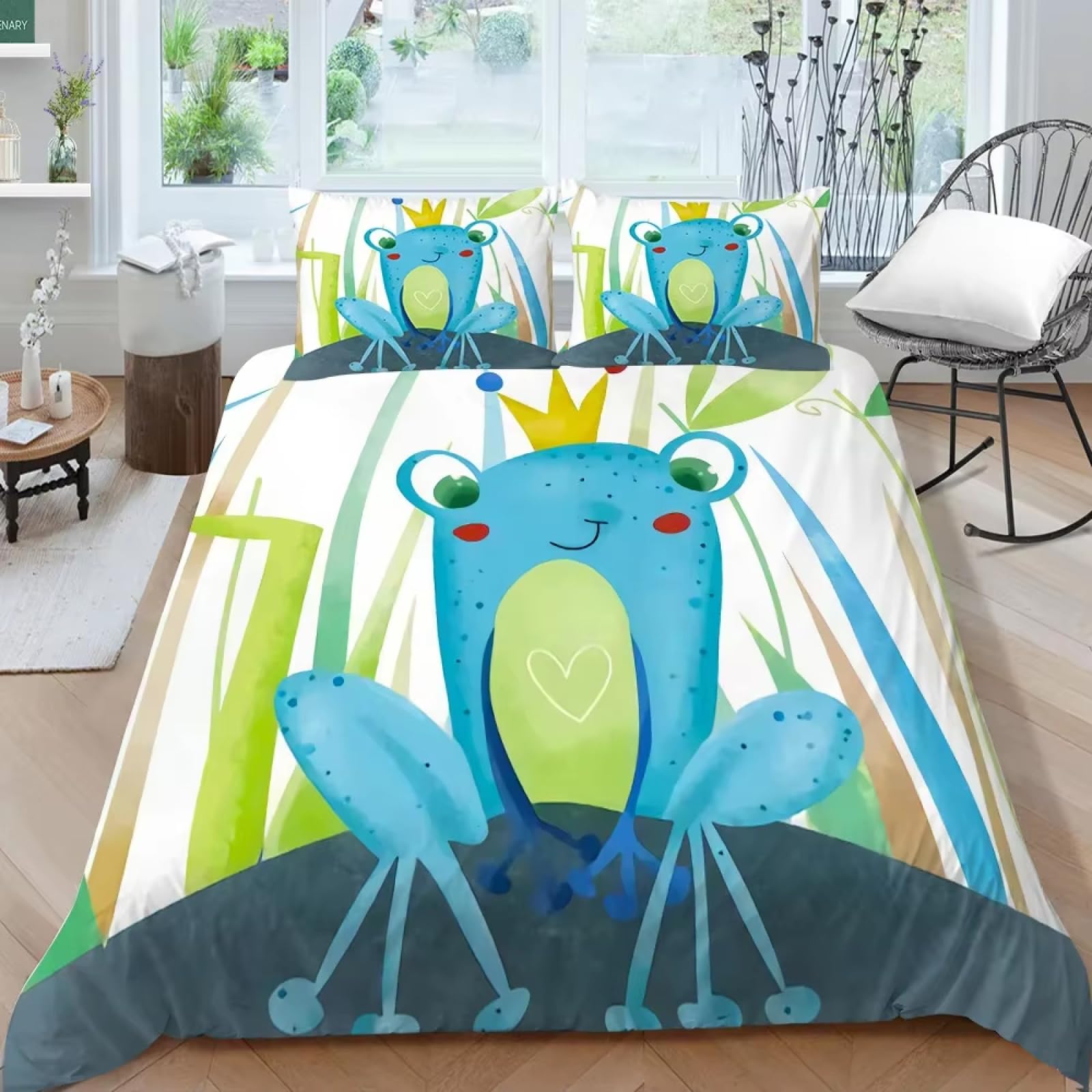 Super King Size poszewka na kołdrę urocza żaba pościel dla dzieci z zamkiem błyskawicznym miękka hipoalergiczna poszewka na kołdrę z mikrofibry 259 cm x 220 cm + 2 poszewki na poduszki 50 cm x