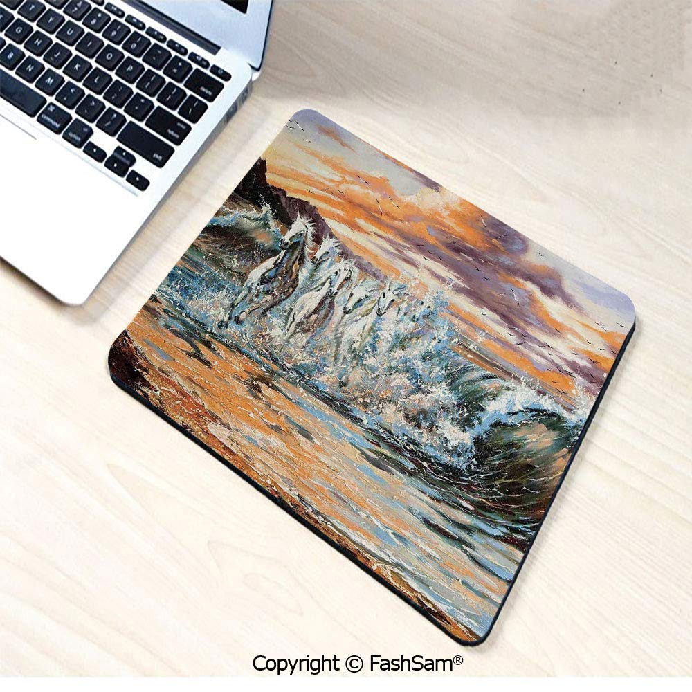 Personalized 3D Mouse Pad Group of Pacing Horses in The Water with Fantastic Surreal Environment Life Force Retro Paint for Laptop Desktop(W9.85xL11.8)
