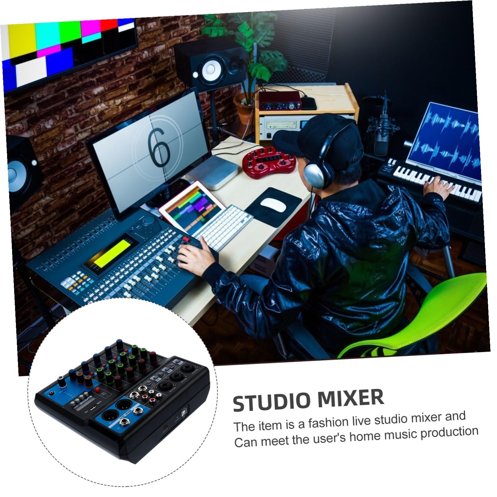 MAGICLULU Mezclador y Conexión USB de Audio Profesional para Computadora de 5 Canales Procesamiento de Voz para Chat de Voz y Enseñanza en Línea