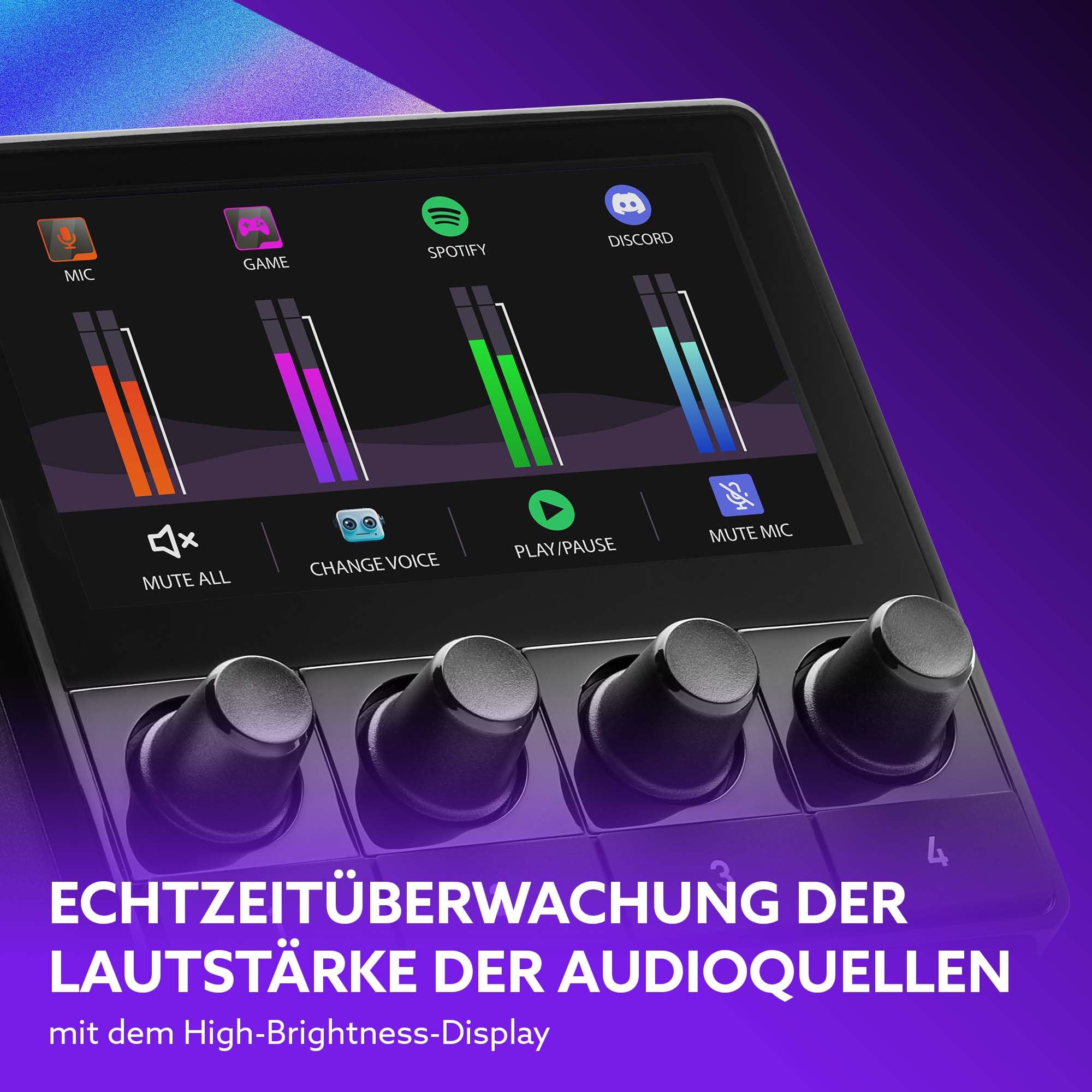 Hercules Stream Starter Kit - Stream 100 + Mikrofon HUD-600 PC | Stream-100-LCD-Controller, USB/XLR-Mikrofon HUD-600, 4 Encoder, 4 Tasten, 3 Monate Voicemod Pro inklusive