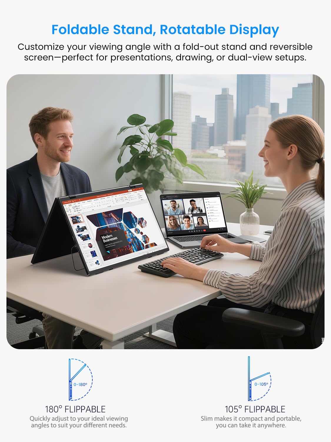 UPERFECT Delta 15,6" Podwójny Przenośny Monitor do Laptopa 1080P HDR 360° Składany Potrójny Monitor z Podstawką do Laptopa, Komputera, Telefonu, Konsoli do Gier (Nie Wymaga Sterowników)