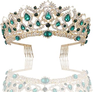 Crowns Tiaras for Women, Baroque Royal Prom Queen Crown Rhinestone Crystal Bridal Crowns Tiaras with Comb Pageant Princess Crowns(Green)