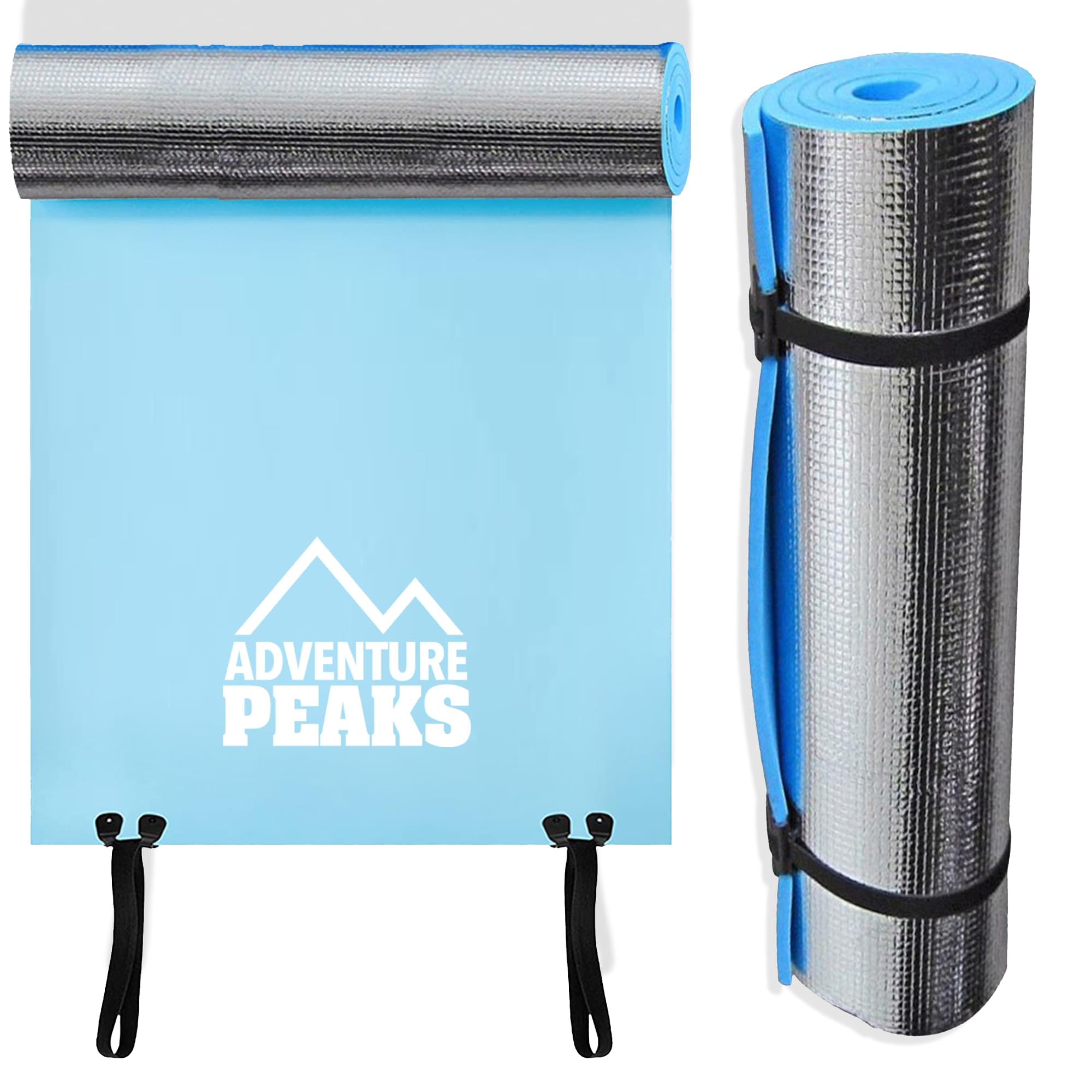 ADVENTURE PEAKS Camping Mat Water Resistant EVA Foam Exercise Mat Extra Thick 0.6 CM Lightweight Yoga Mats with Elastic Straps Ideal for Exercise, Camping & Travelling (Blue with Silver Foil)